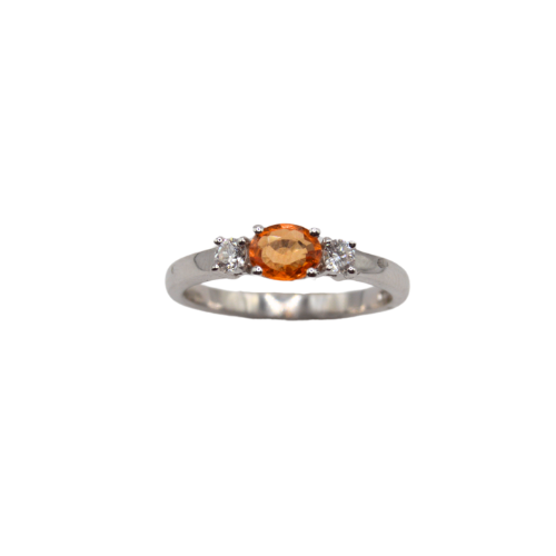 9ct White Gold Oval Cut Orange Sapphire and Diamond Trilogy Ring