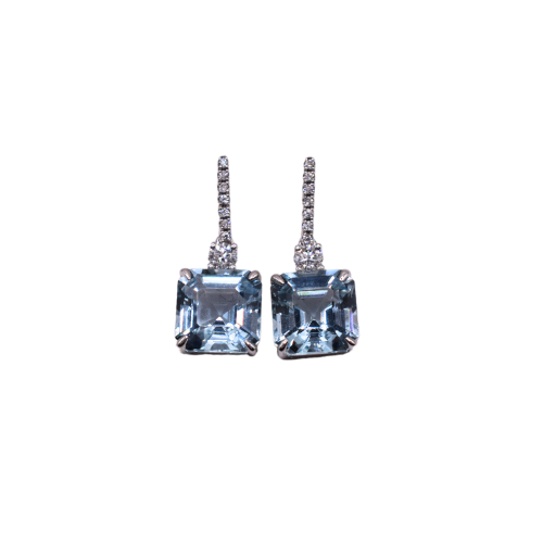 Aquamarine & Diamond Stud Earrings In 18ct White Gold