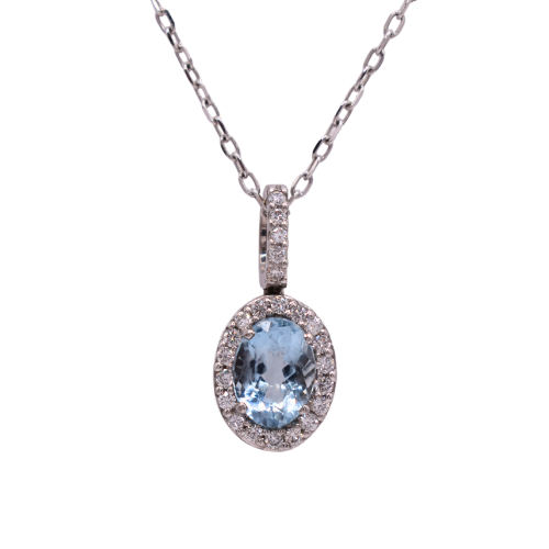 Aquamarine & Diamond Necklace In 18ct White Gold