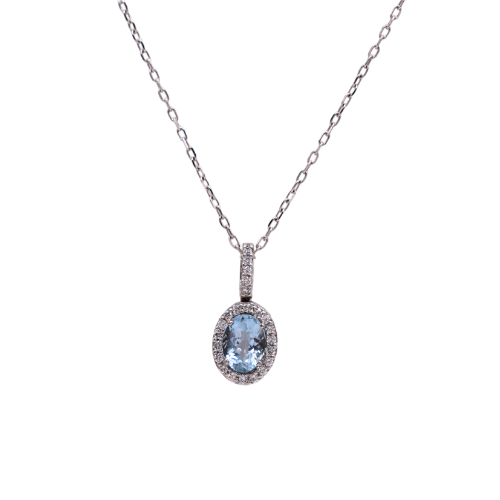 Aquamarine & Diamond Necklace In 18ct White Gold