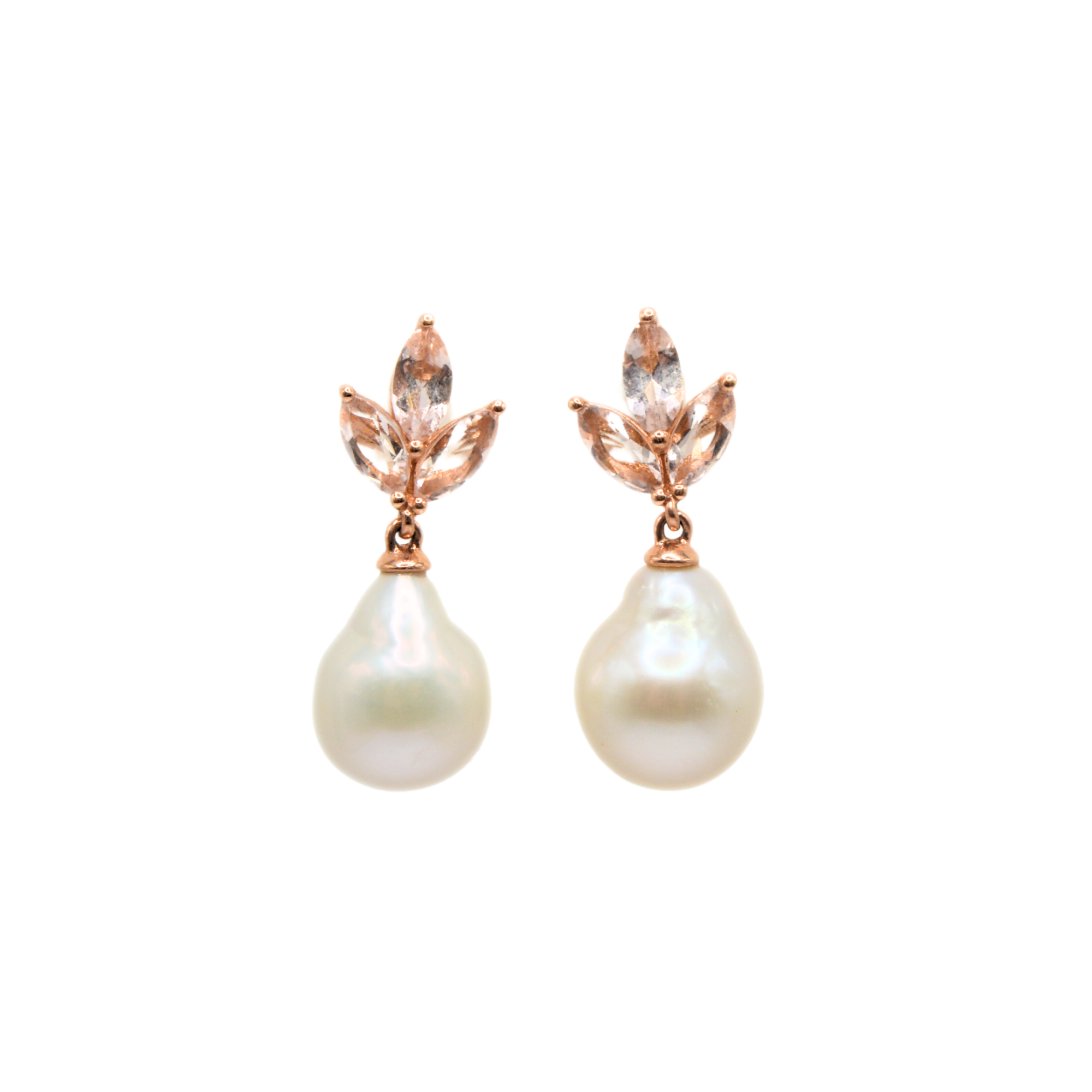 18ct Rose Gold Morganite and Freshwater Pearl Dropper Earrings