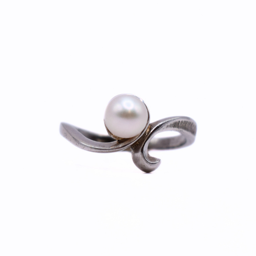 Pearl Scroll Ring In 9ct White Gold