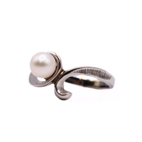 Pearl Scroll Ring In 9ct White Gold