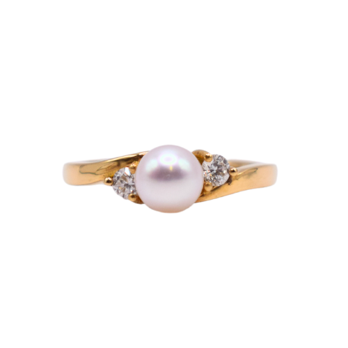 Pearl & Diamond Trilogy Ring In 18ct Yellow Gold