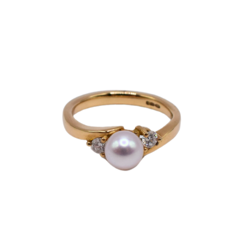 Pearl & Diamond Trilogy Ring In 18ct Yellow Gold