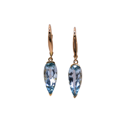 Blue Topaz Dropper Earrings In 18ct Yellow Gold