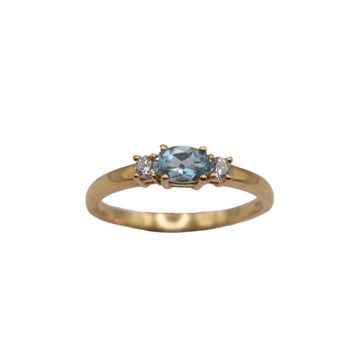 9ct Yellow Gold Oval Cut Aquamarine and Diamond Trilogy Ring