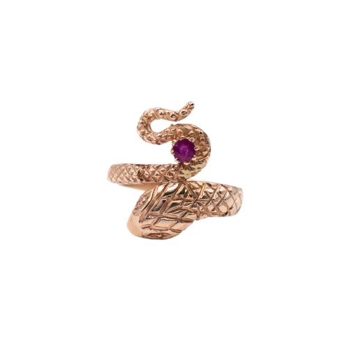 Ruby Set Snake Ring In 9ct Yellow Gold