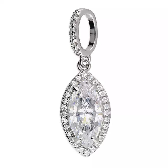 Cubic Zirconia Marquis Halo Pendant In Silver