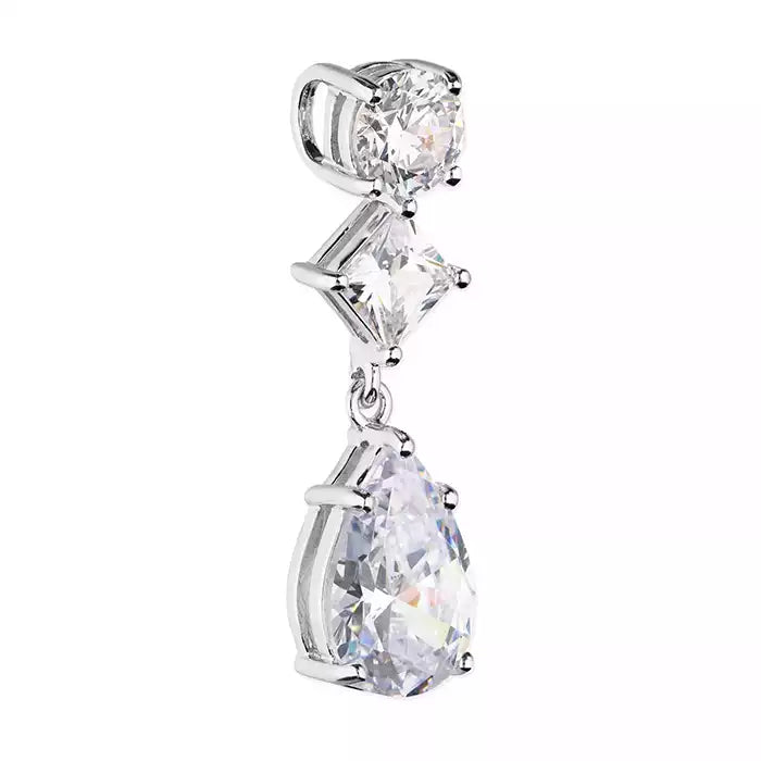 Cubic Zirconia Round/Princess/Pear Pendant In Silver