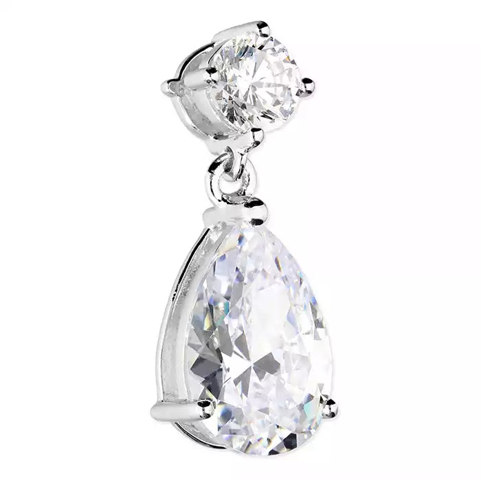 Cubic Zirconia Round And Pear Pendant In Silver