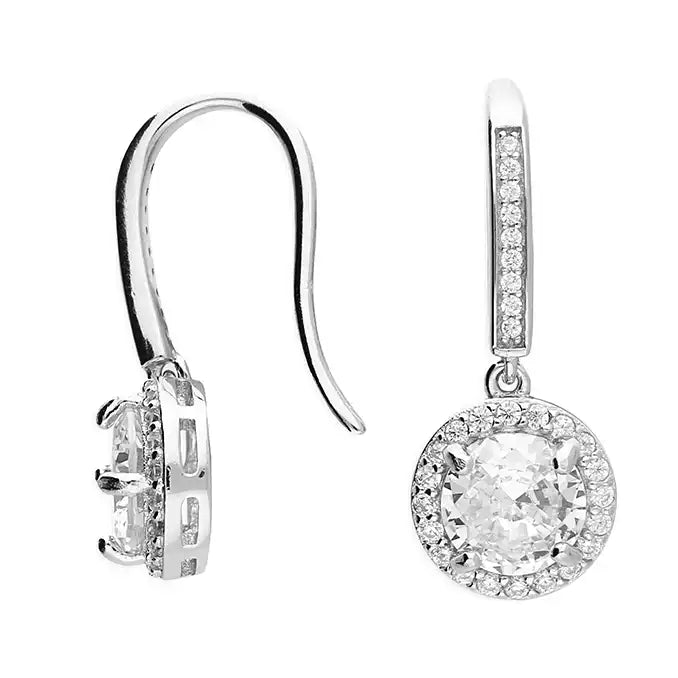 Round Halo Cubic Zirconia Droppers In Silver