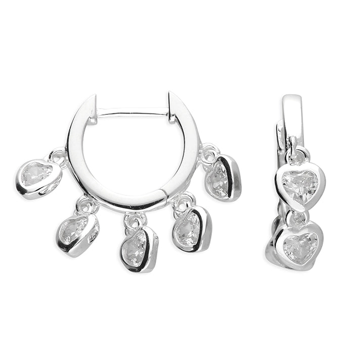 Heart Cubic Zirconia Huggies In Silver