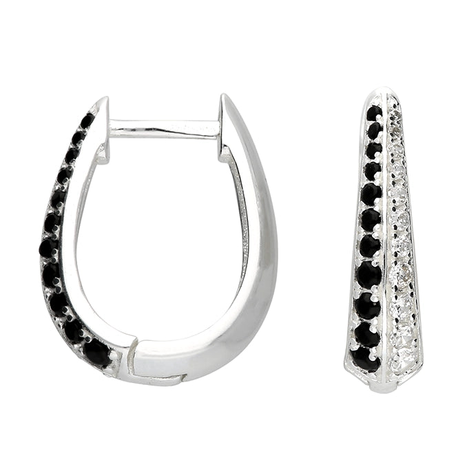 Black & White Cubic Zirconia Hinged Hoops In Silver