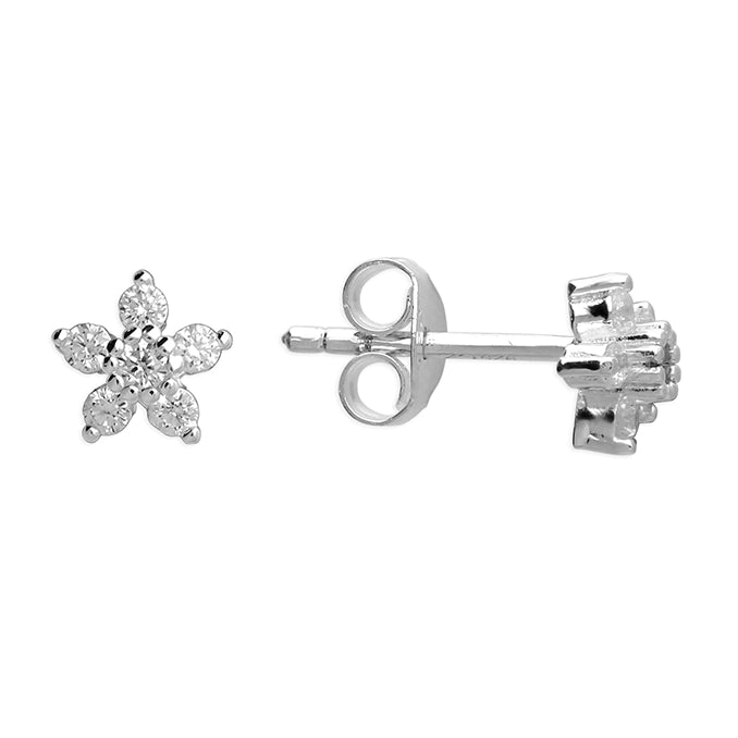 Cubic Zirconia Flower Studs In Silver