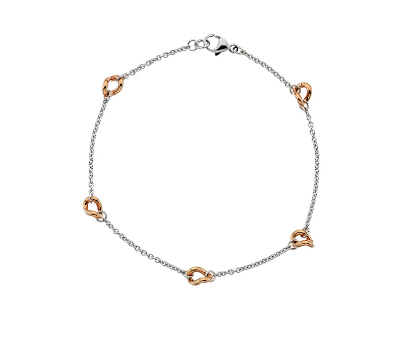 Trace Link 2 Tone Rose and White Bracelet - 7.5" or 19cm - 9ct White & Rose Gold