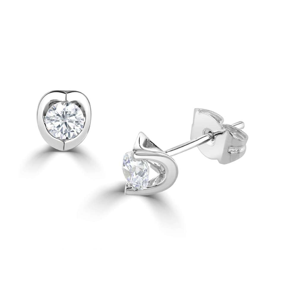 18ct White Gold Tension Set Diamond Stud Earrings