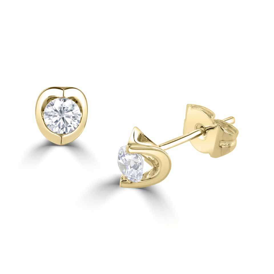 18ct Yellow Gold Tension Set Diamond Stud Earrings