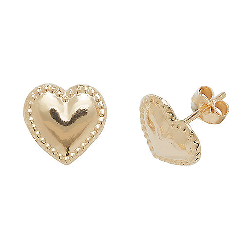 9ct Yellow Gold Heart Stud Earrings