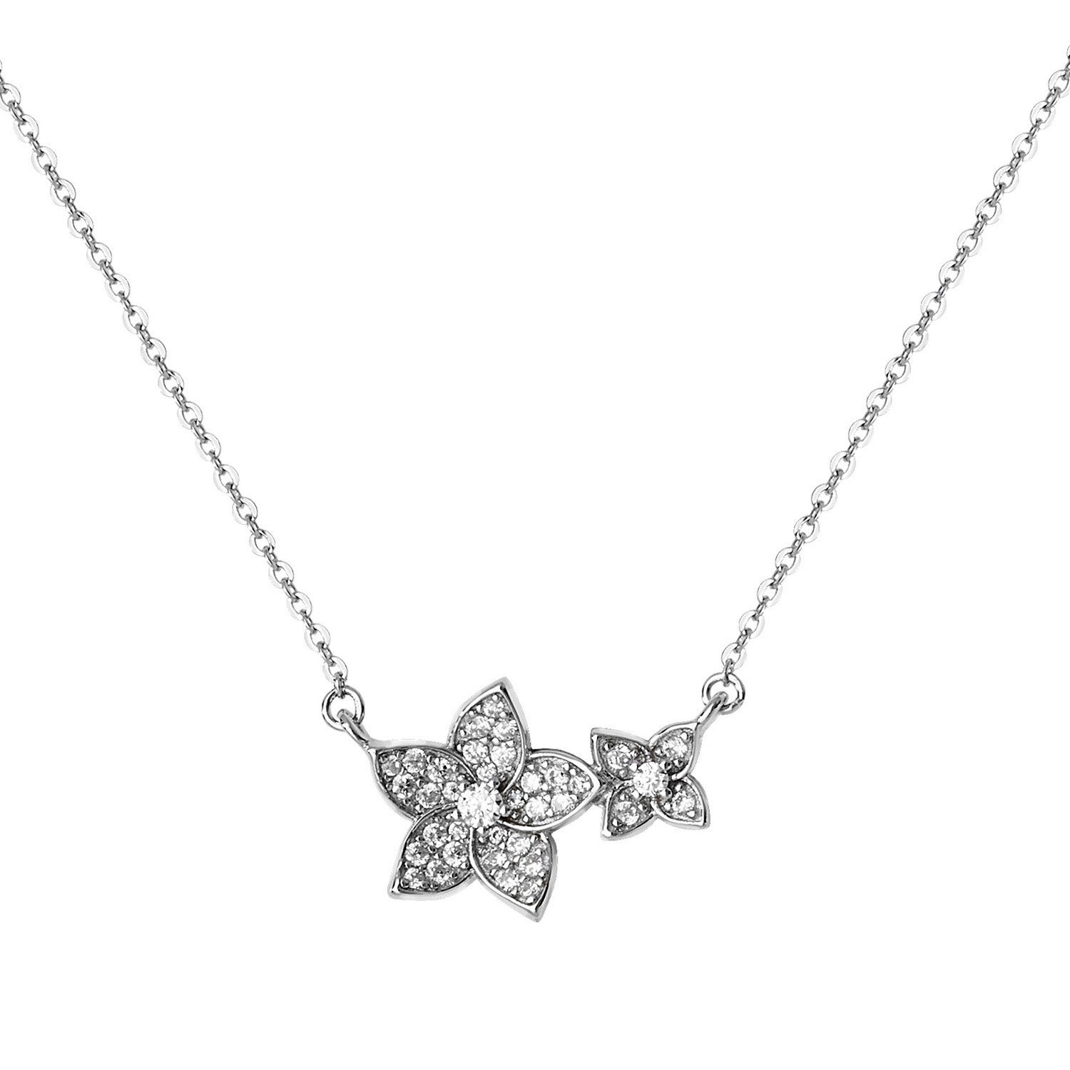 Cubic Zirconia Double Flower Necklace