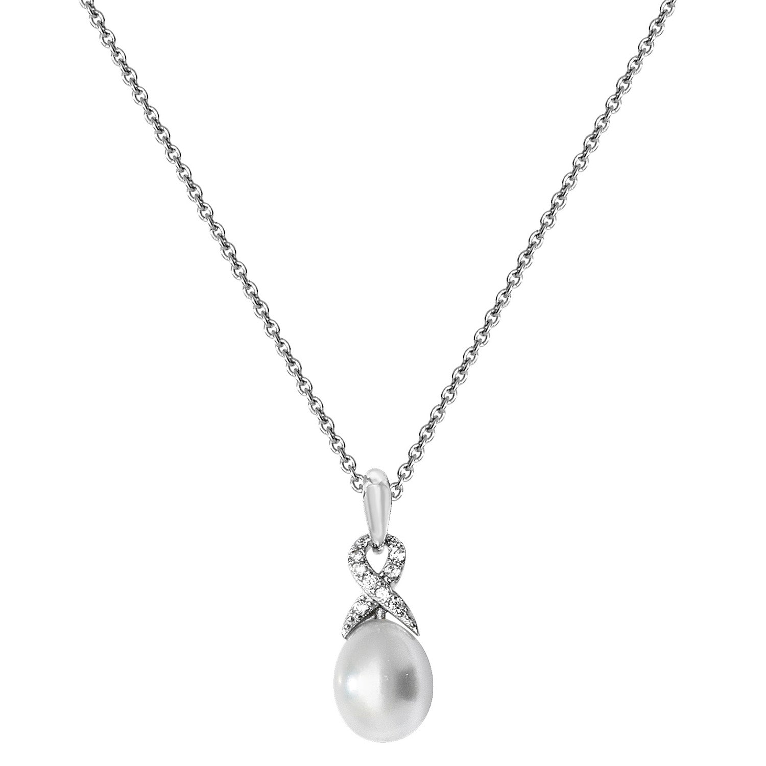 Pearl And Cubic Zirconia Crossover Necklace In Silver