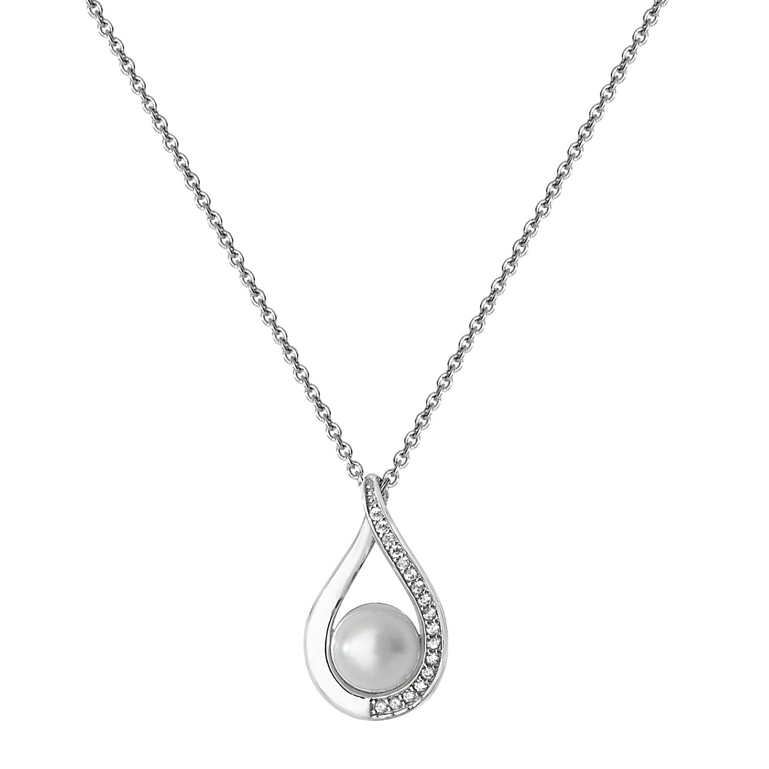 Pearl And Cubic Zirconia Necklace In Silver