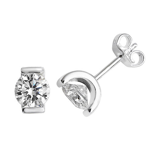 Cubic Zirconia Tension Set Round Studs In Silver