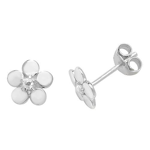 Cubic Zirconia Set Flower Studs In Silver