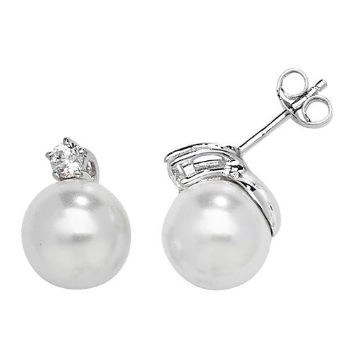 Pearl And Cubic Zirconia Studs In Silver