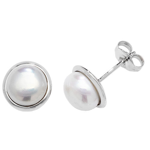 Round Pearl Studs In Silver