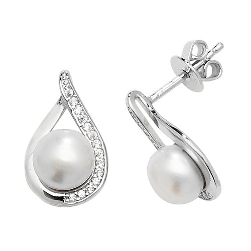 Pearl And Cubic Zirconia Studs In Silver