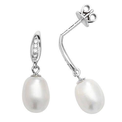 Pearl And Cubic Zirconia Drop Studs In Silver