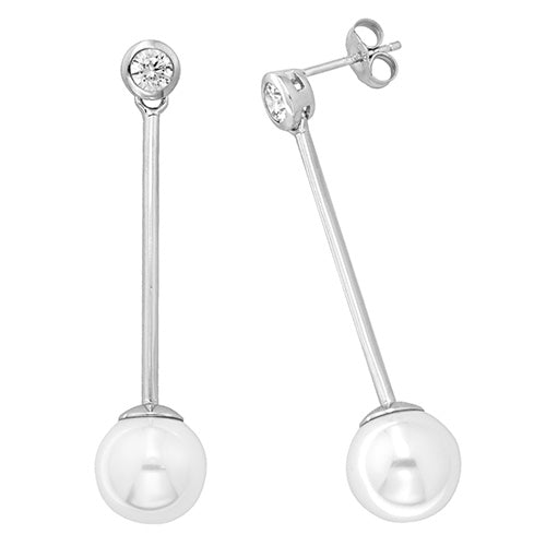 Pearl And Cubic Zirconia Bar Droppers In Silver