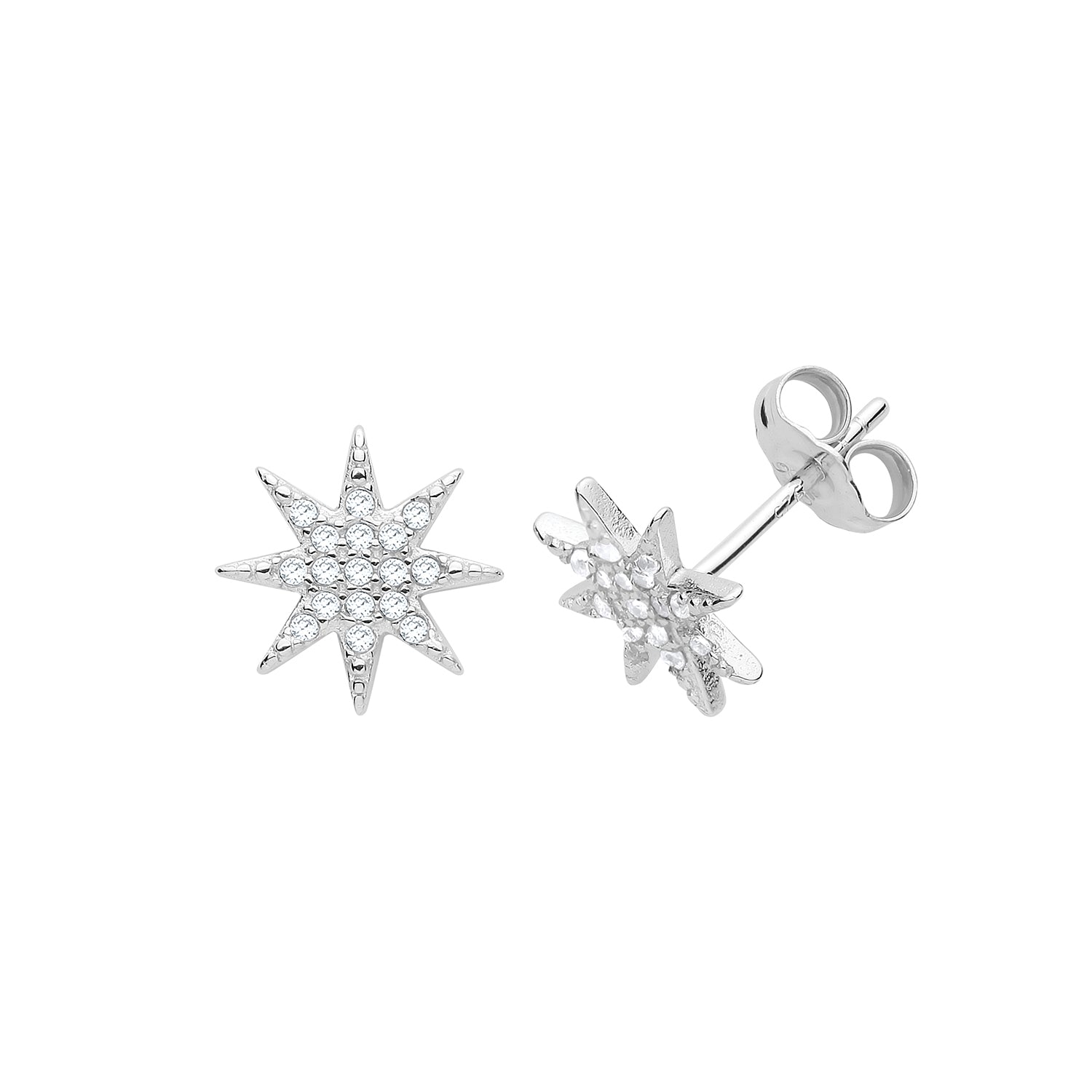 Cubic Zirconia Star Studs In Silver