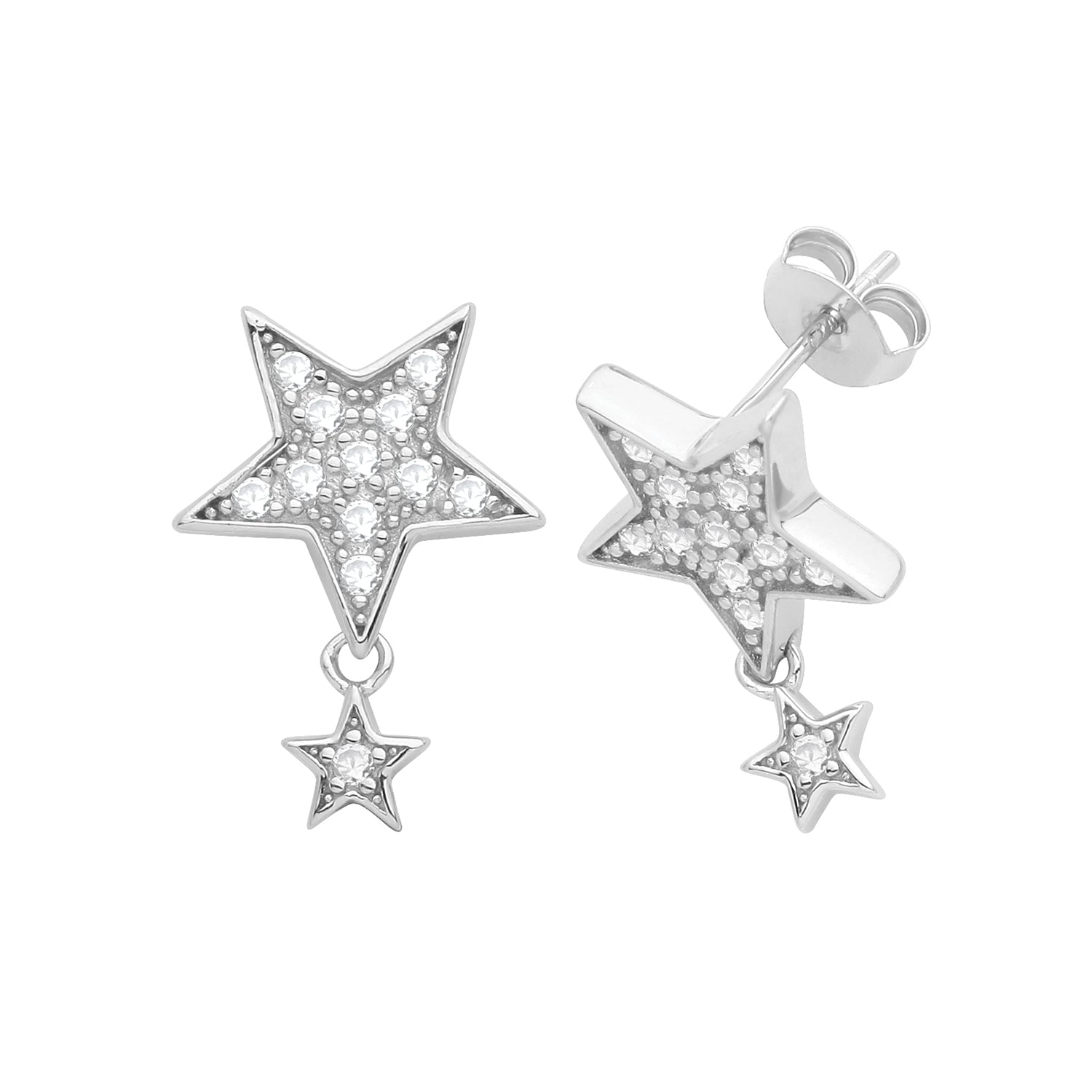 Cubic Zirconia Double Star Studs In Silver