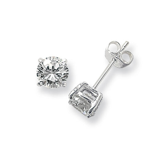 Cubic Zirconia Round Studs In Silver