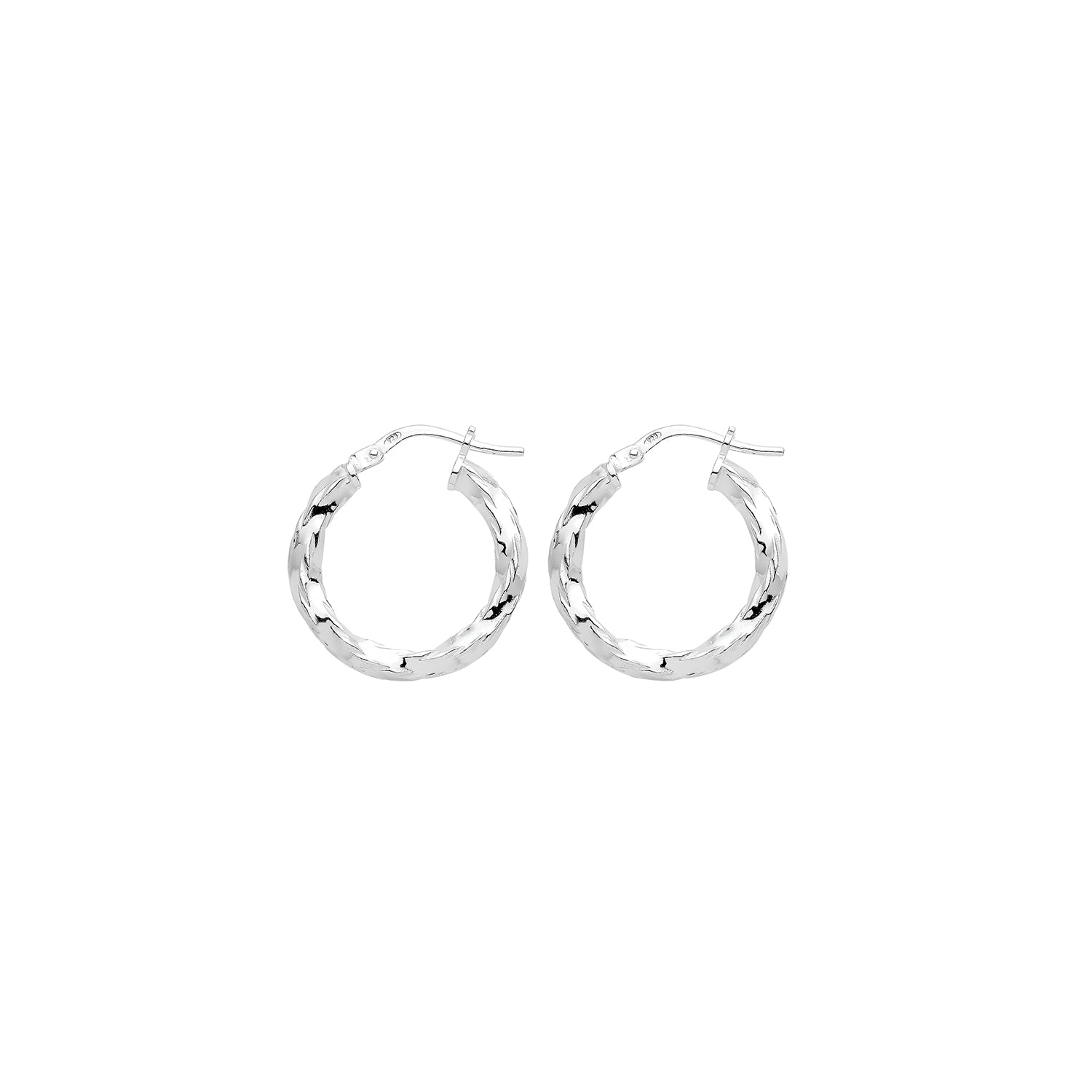 Diamond Cut Twisted Hoops In Silver