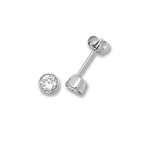 Cubic Zirconia Rubover Set Round Studs In Silver