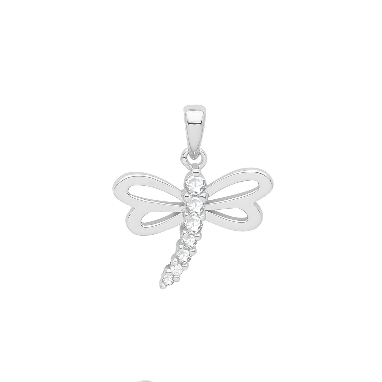 Cubic Zirconia Dragon Fly Pendant In Silver