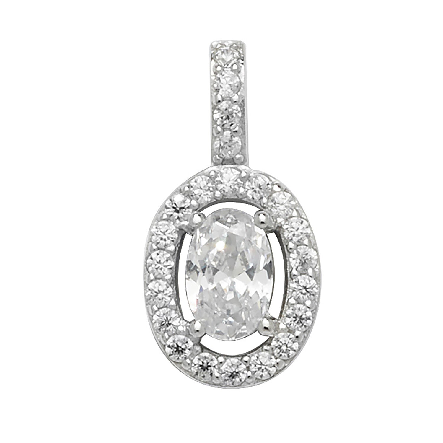 Cubic Zirconia Oval Pendant In Silver