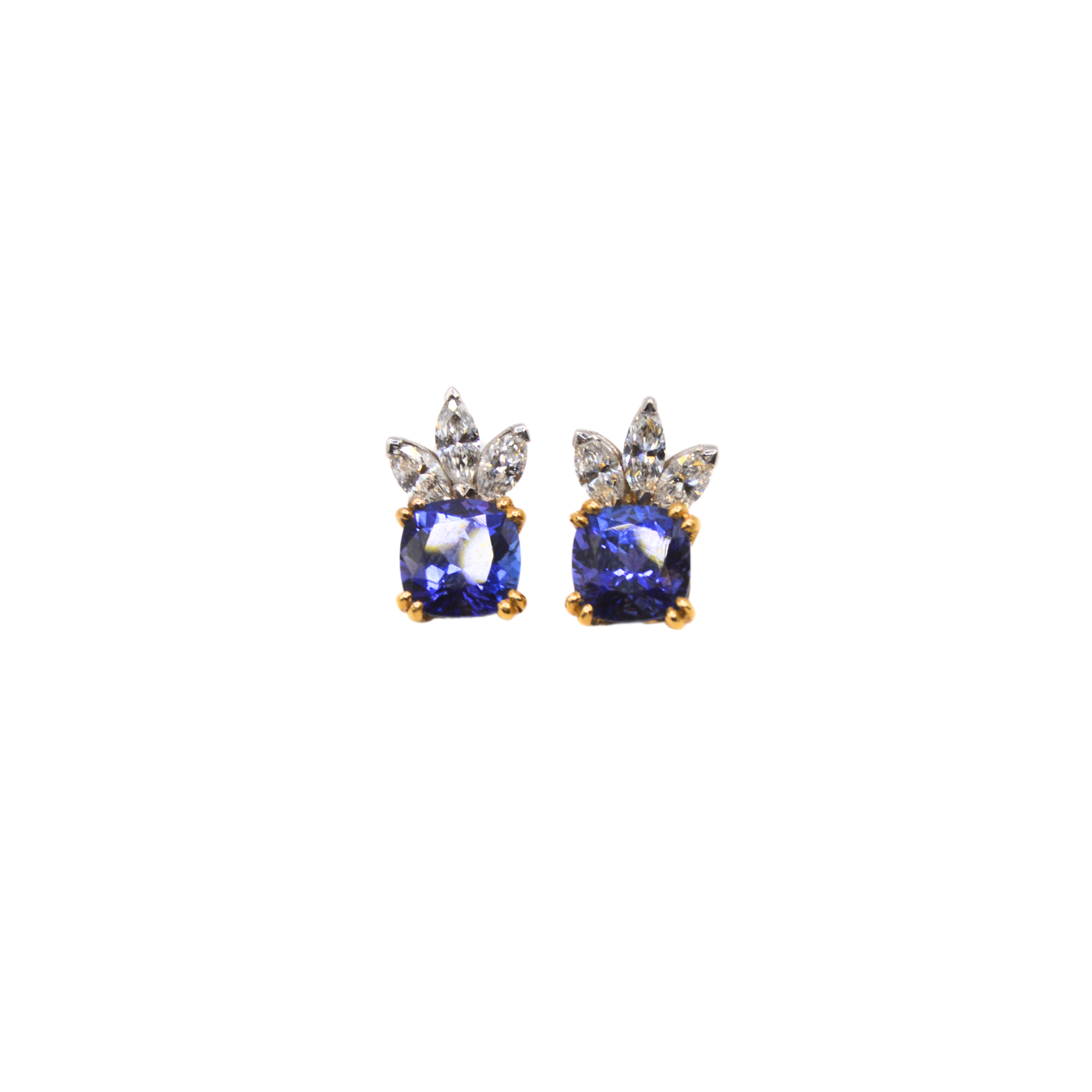 18ct Yellow and White Gold Tanzanite and Diamond Earrings