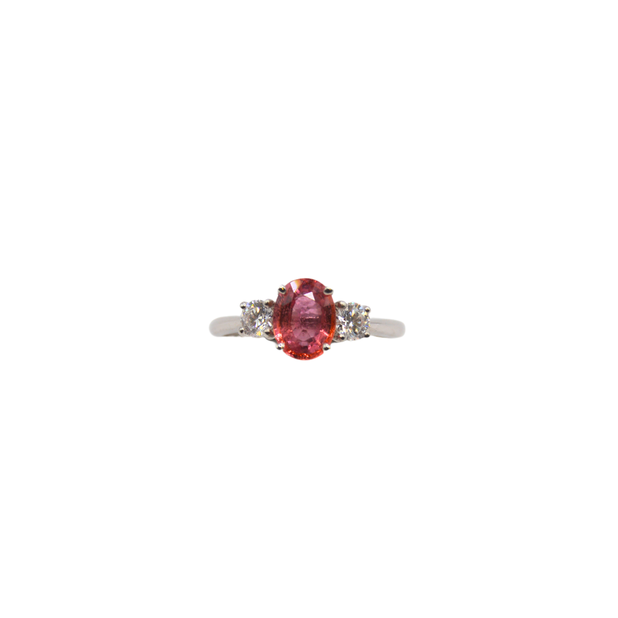 Padparadscha Sapphire and Diamond Trilogy Ring in Platinum 1.46ct