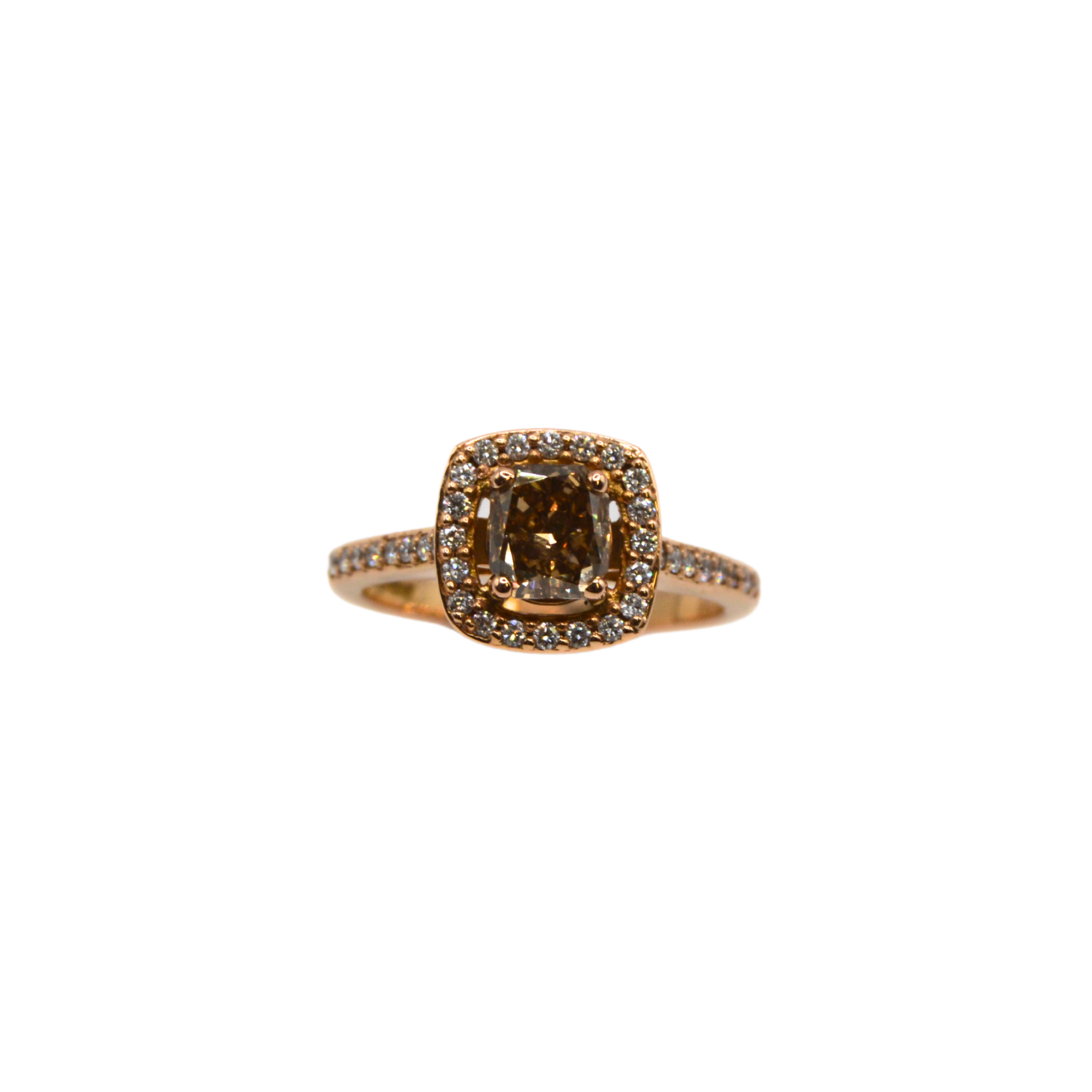 Brown and White Diamond Halo Design Ring in 18ct Rose Gold 1.02ct