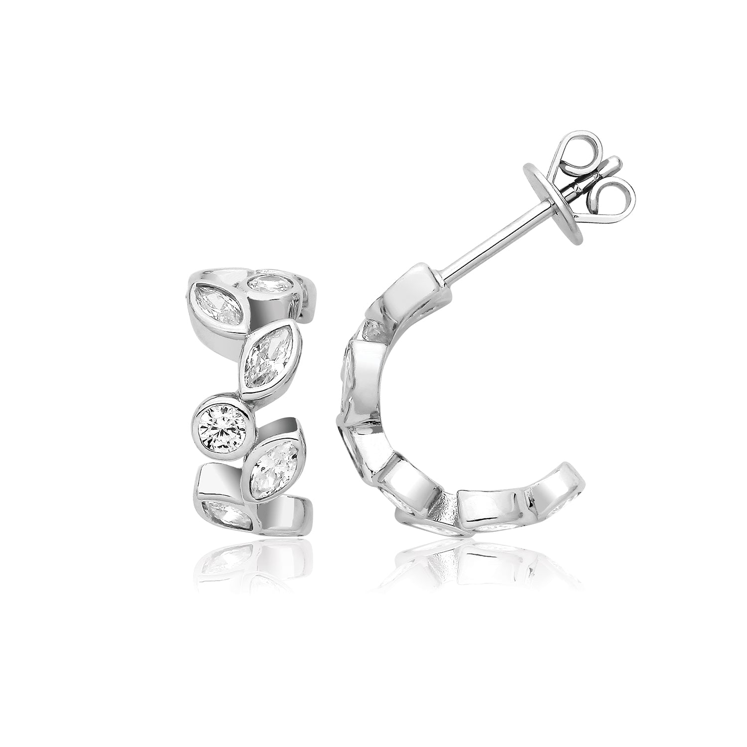 Marquise & Round Cubic Zirconia Hoop Studs In Silver